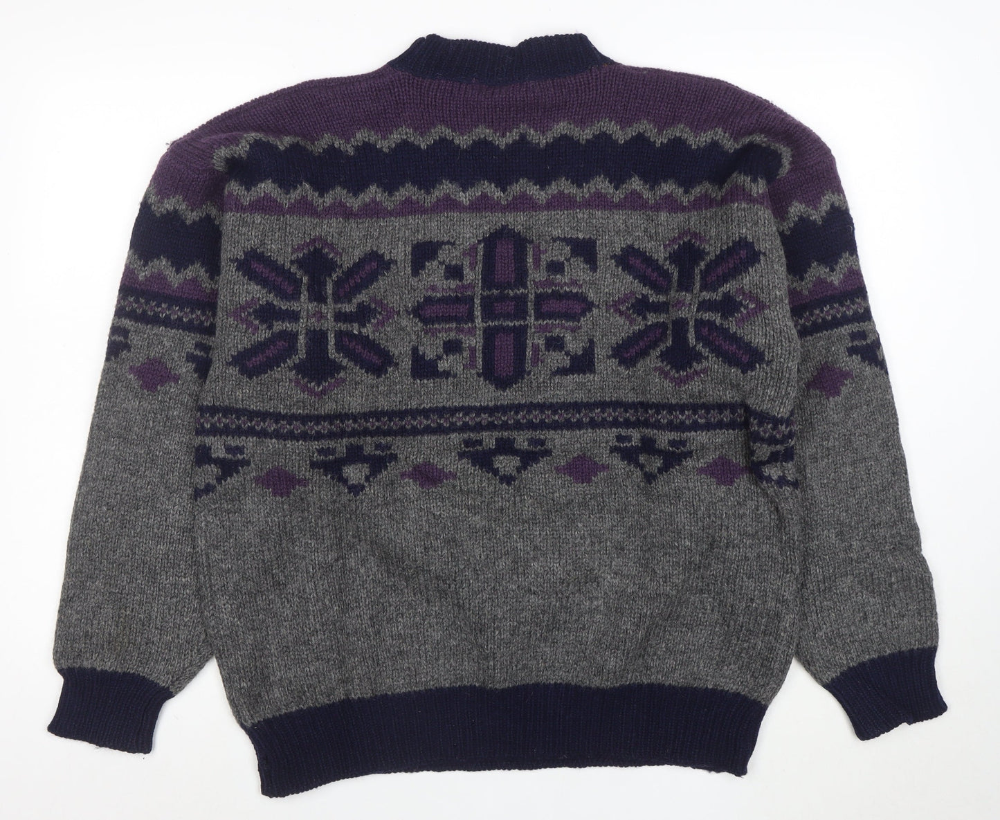 Wm Fleishman Mens Grey Fair Isle Wool Chunky Knit XL Jumper