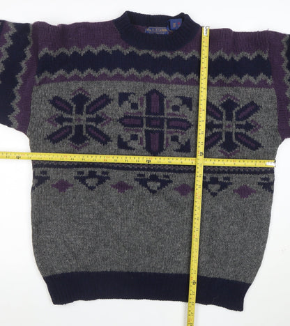 Wm Fleishman Mens Grey Fair Isle Wool Chunky Knit XL Jumper