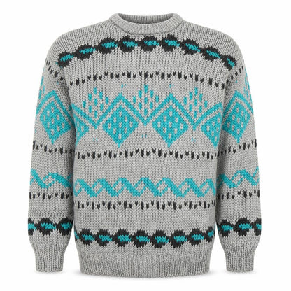 Club International Men's Grey Chunky Knit Geometric Pullover Jumper S