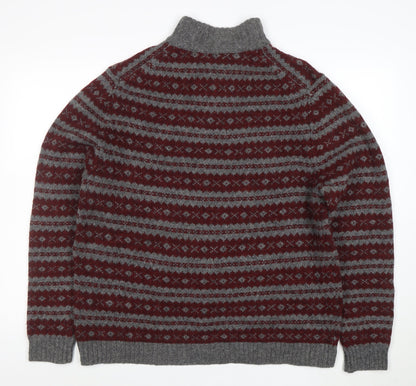 Eddie Bauer Mens Grey Wool Fair Isle Henley Jumper Size L