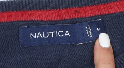 Nautica Men’s Grey Navy Striped Cotton Crew Neck Jumper M