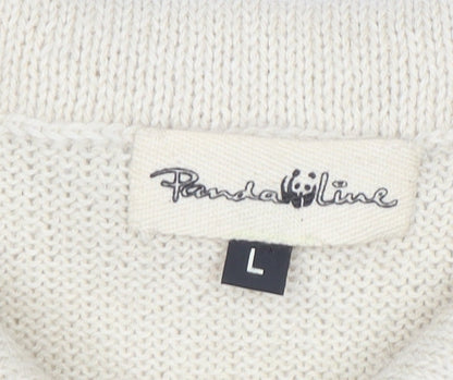 Panda Line Men's Beige Wool Henley Jumper L Geometric Knit