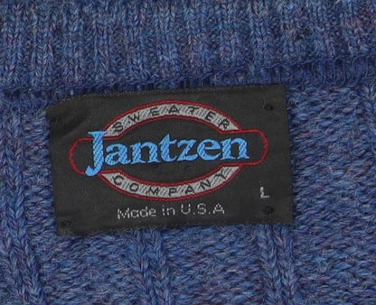 Jantzen Men’s Blue Wool Crew Neck Pullover Jumper Size L Classic Knit