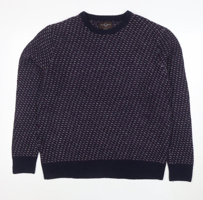 Black Brown 1826 Men's Blue Wool Blend Geometric Pullover Jumper XL
