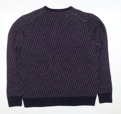 Black Brown 1826 Men's Blue Wool Blend Geometric Pullover Jumper XL