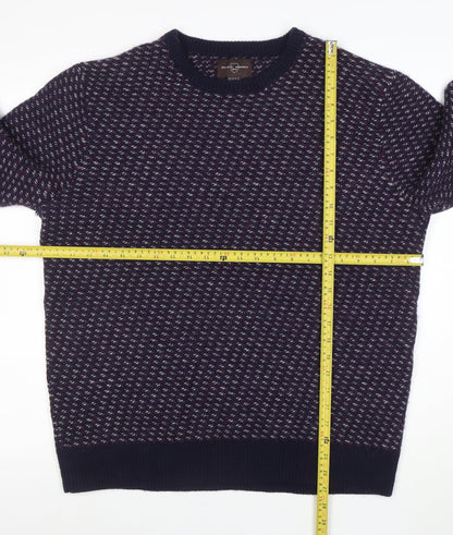 Black Brown 1826 Men's Blue Wool Blend Geometric Pullover Jumper XL