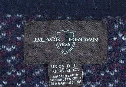 Black Brown 1826 Men's Blue Wool Blend Geometric Pullover Jumper XL