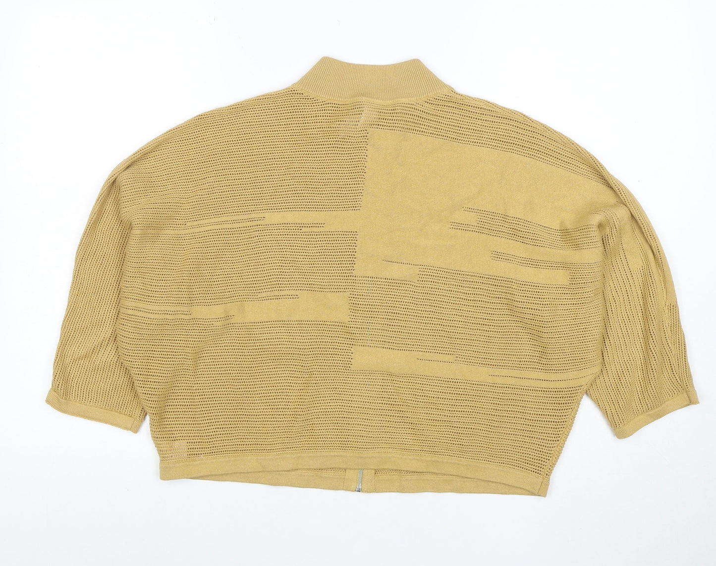 Wynne Collection Women Beige High Neck Full Zip Knit Jumper Size S