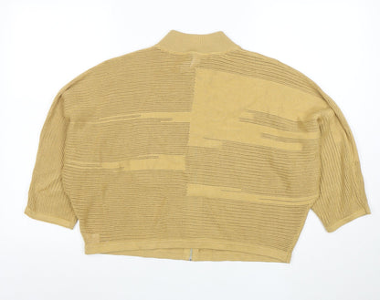 Wynne Collection Women Beige High Neck Full Zip Knit Jumper Size S