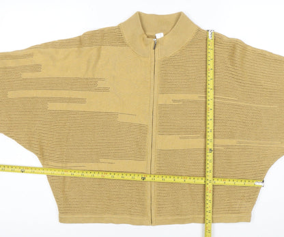 Wynne Collection Women Beige High Neck Full Zip Knit Jumper Size S