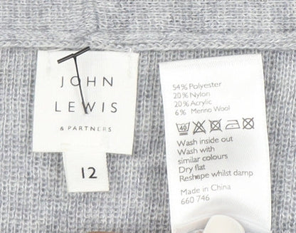 John Lewis Womens Grey Long Sleeve Open Knit Cardigan Size 12