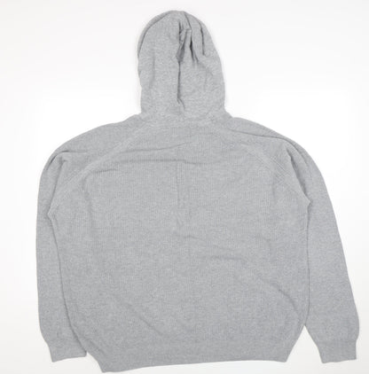 Next Men’s Grey Hooded Pullover Jumper XL Knit Long Sleeve Casual
