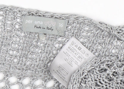 Marks and Spencer Women’s Silver Open Knit Short Sleeve Cardigan Size 16