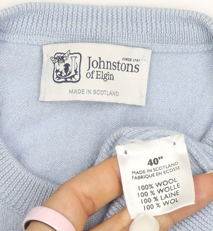 Johnstons of Elgin Womens Blue Wool Crew Neck Jumper Size 14
