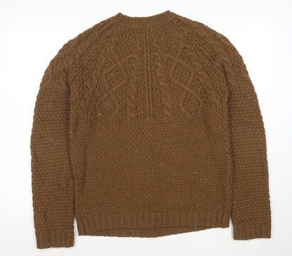 Farah Mens Brown Cable-Knit Wool Blend Pullover Jumper Size S