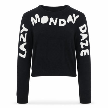 H&M Divided Womens Black XS Knit Pullover Jumper Crew Neck 'Lazy Monday Daze'