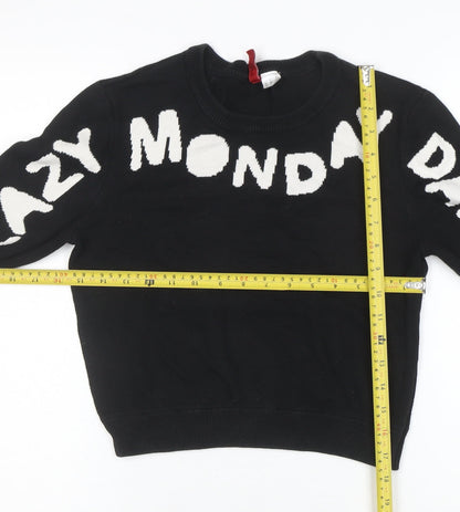 H&M Divided Womens Black XS Knit Pullover Jumper Crew Neck 'Lazy Monday Daze'