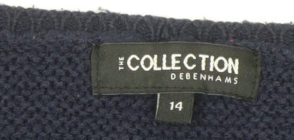 Debenhams Women Blue Cotton Chunky Knit Crew Neck Jumper Size 14