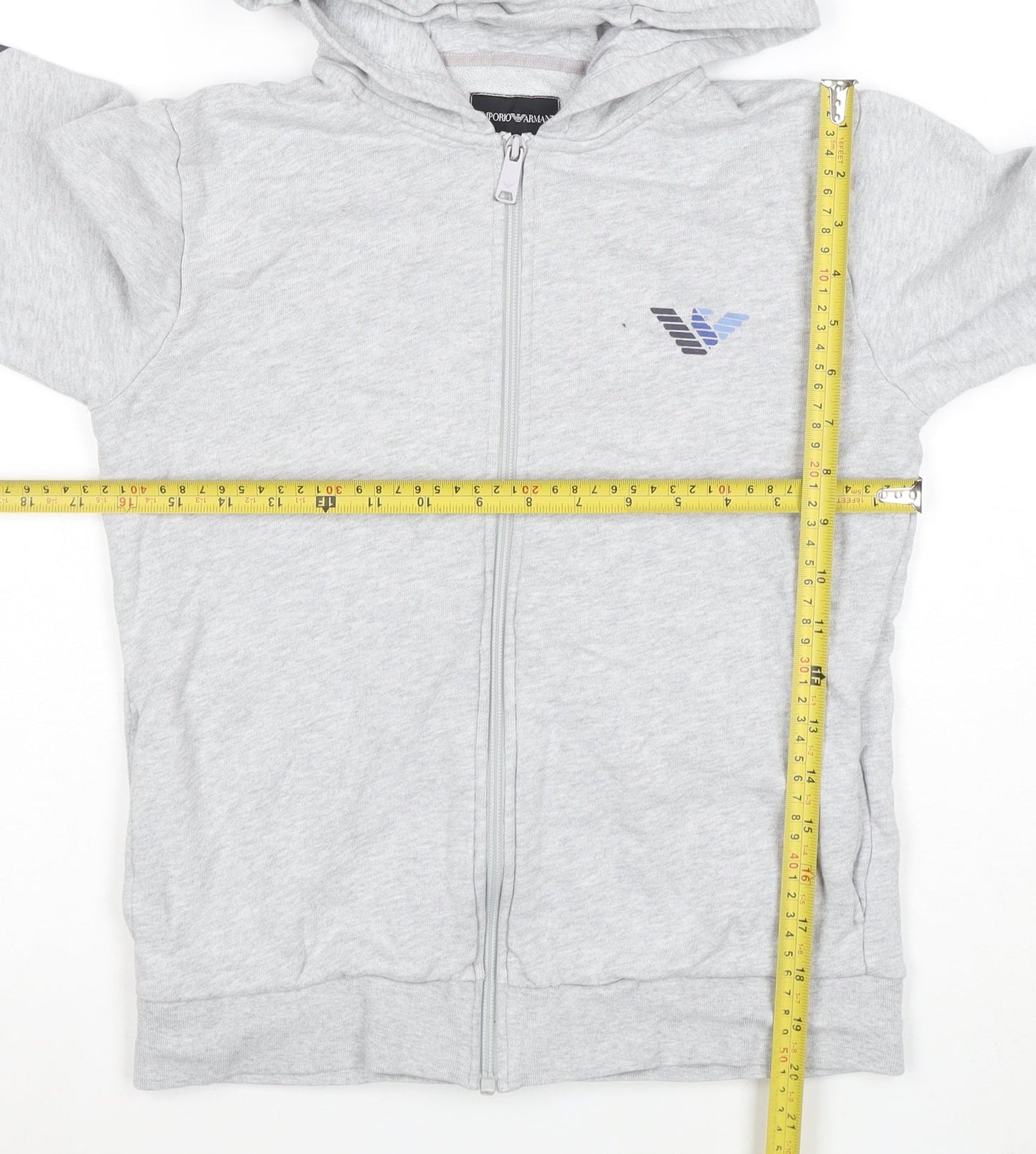 Emporio Armani Boys Grey Full Zip Hoodie - Size 14A 166cm - Cotton Blend