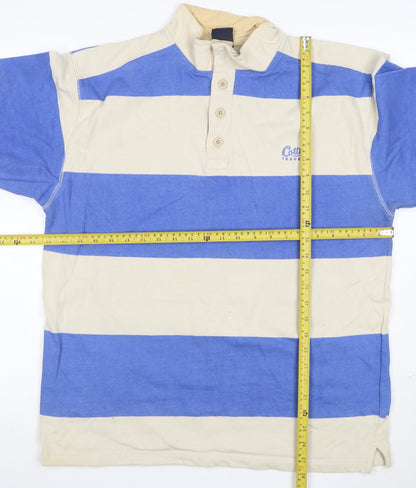Cotton Traders Men's Blue Striped Rugby Polo Shirt M