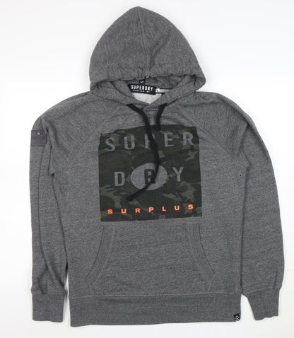 Superdry Men’s Grey Pullover Hoodie L Graphic Print Hooded Sweatshirt