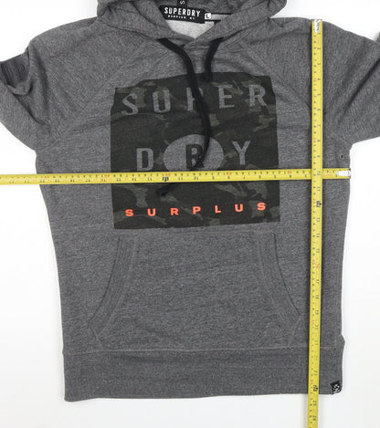 Superdry Men’s Grey Pullover Hoodie L Graphic Print Hooded Sweatshirt