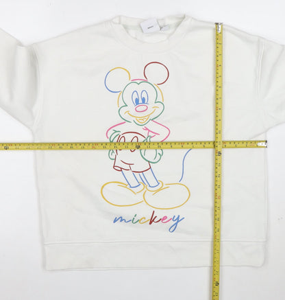 Disney Women’s White Mickey Mouse Sweatshirt Size S Crew Neck Pullover
