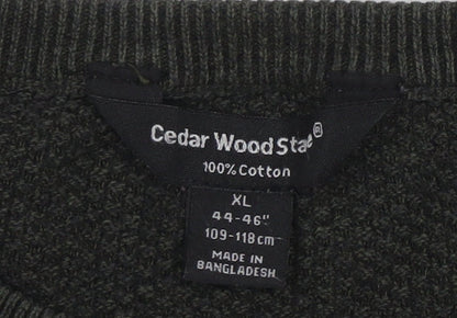Cedar Wood State Men's Green XL Cotton Crew Neck Pullover Jumper