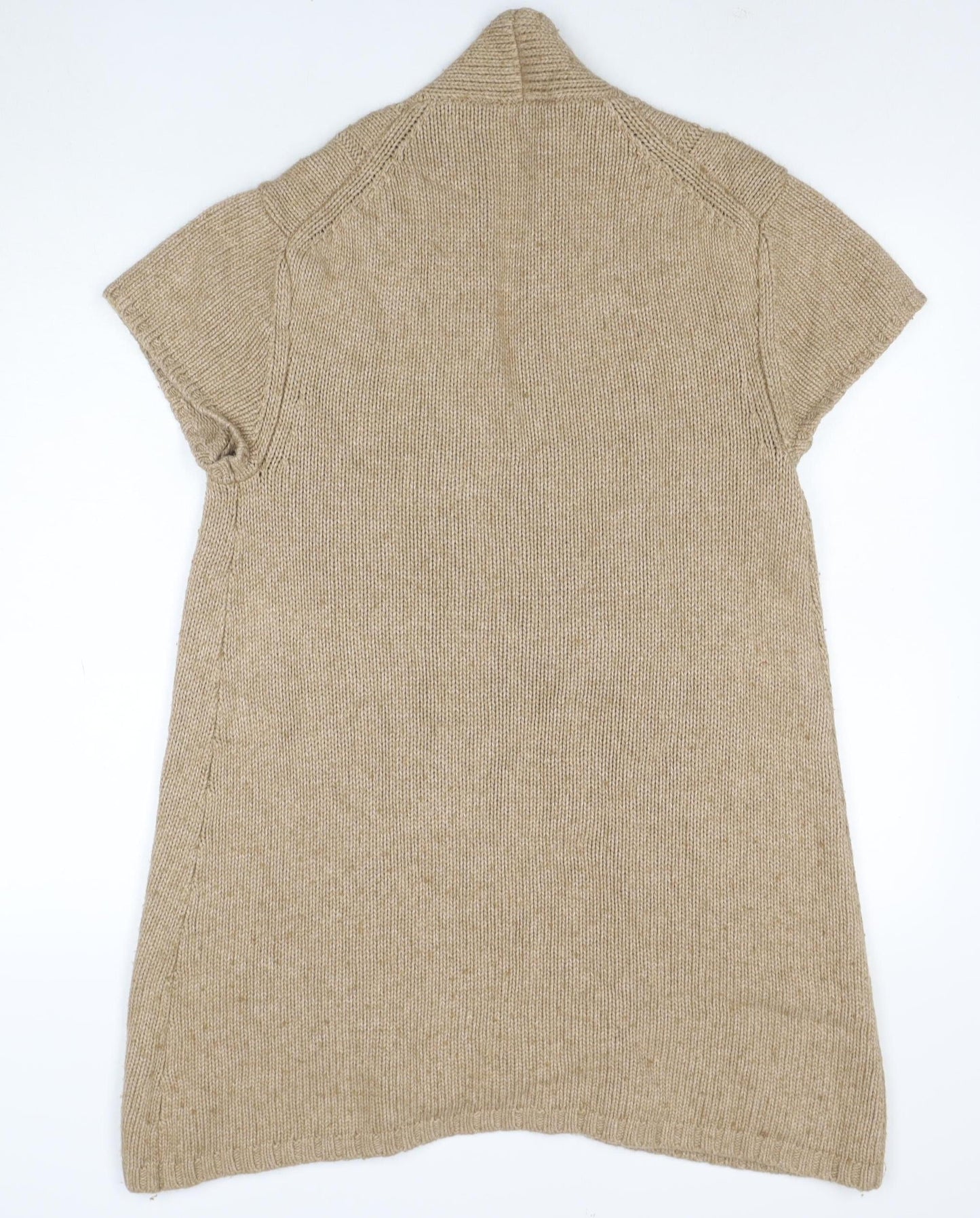 EAST Women Beige Cable Knit Short Sleeve Open Cardigan M
