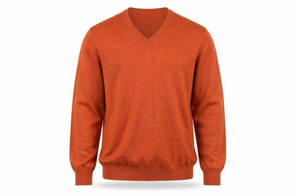 Marco Fiori Men's Orange Merino Wool V-Neck Jumper M