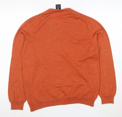 Marco Fiori Men's Orange Merino Wool V-Neck Jumper M
