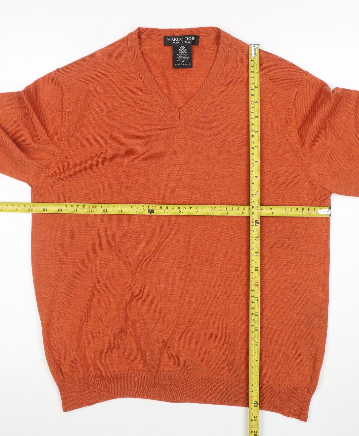 Marco Fiori Men's Orange Merino Wool V-Neck Jumper M
