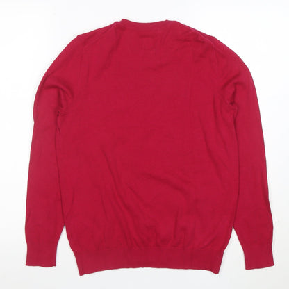 John Lewis Women Red Crew Neck Cotton Jumper Size 8 Classic Style