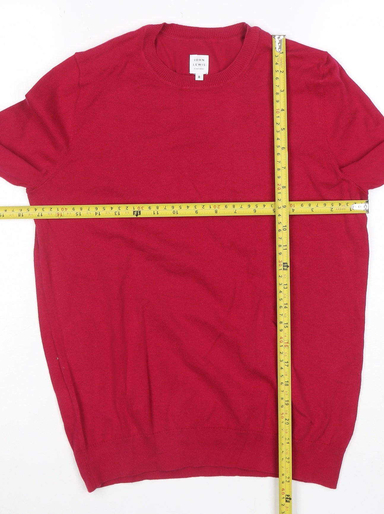 John Lewis Women Red Crew Neck Cotton Jumper Size 8 Classic Style