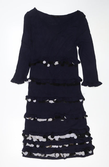 French Connection Women's Blue Sequin Long Sleeve Bodycon Dress Size 10