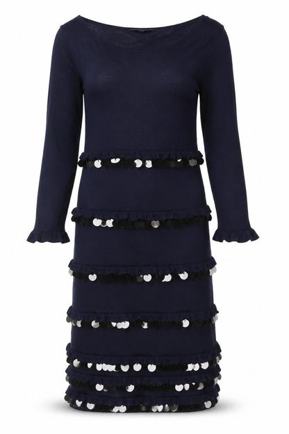 French Connection Women's Blue Sequin Long Sleeve Bodycon Dress Size 10