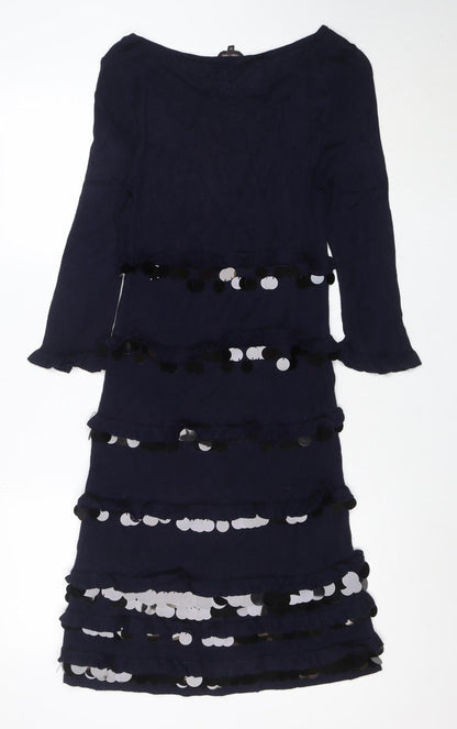 French Connection Women's Blue Sequin Long Sleeve Bodycon Dress Size 10