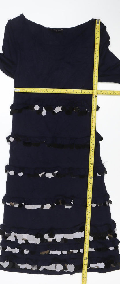 French Connection Women's Blue Sequin Long Sleeve Bodycon Dress Size 10