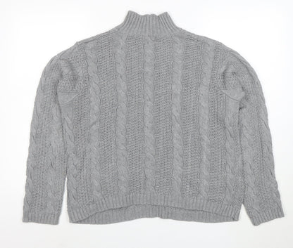 Jeanne Pierre Women's Grey Cable-Knit Mock Neck Cotton Jumper L