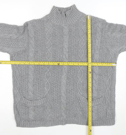 Jeanne Pierre Women's Grey Cable-Knit Mock Neck Cotton Jumper L