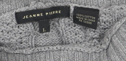 Jeanne Pierre Women's Grey Cable-Knit Mock Neck Cotton Jumper L