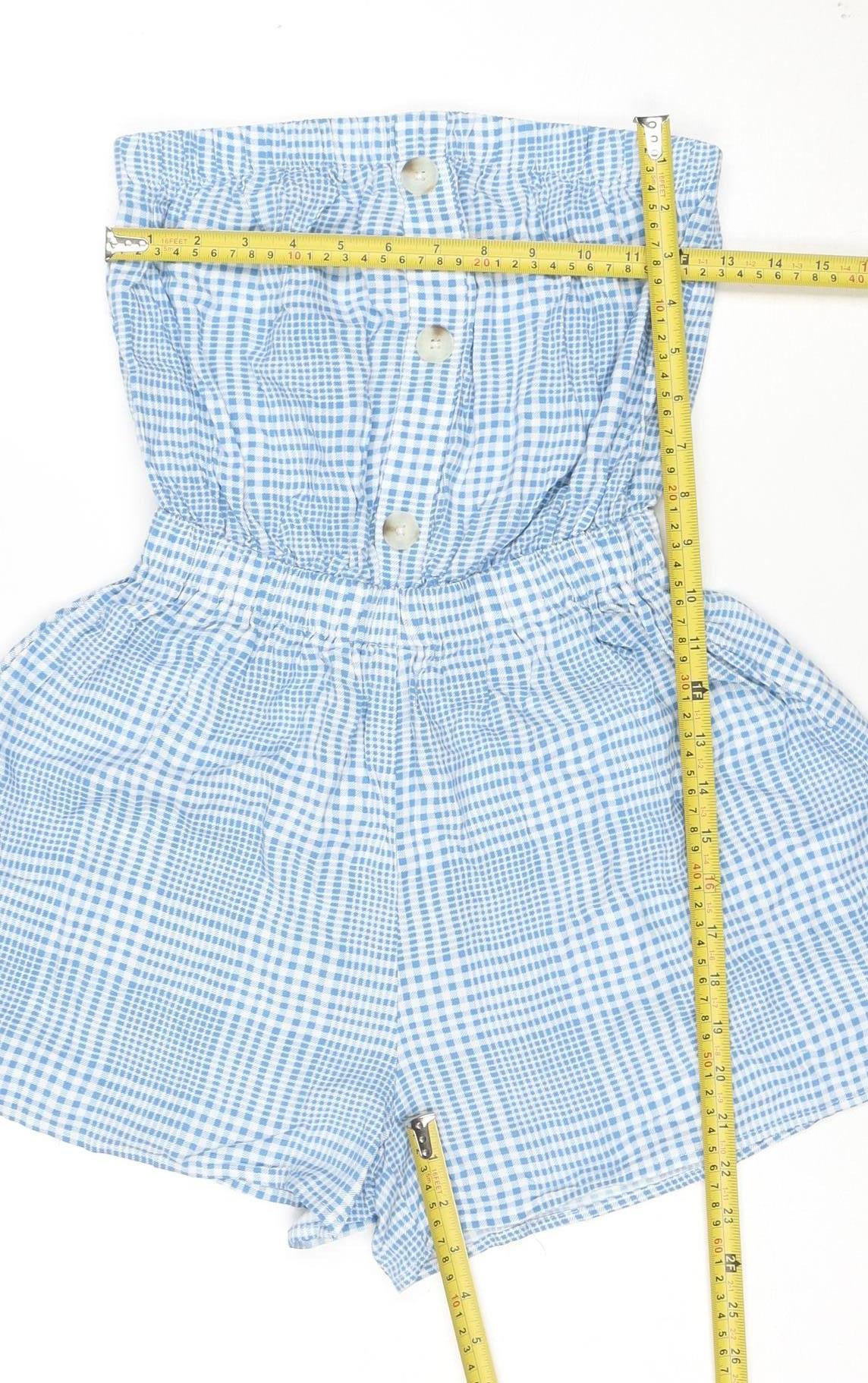New Look Women's Blue Gingham Strapless Playsuit Size 8 Viscose Summer
