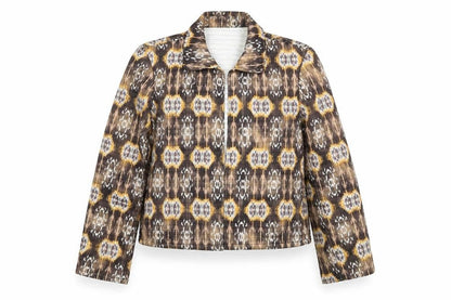 Harvé Benard Women Brown Ikat Print Blazer Size 10 Polyester Jacket