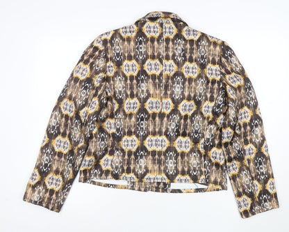 Harvé Benard Women Brown Ikat Print Blazer Size 10 Polyester Jacket