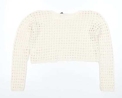 Pink Vanilla Women Ivory Crochet Knit Cropped Long Sleeve Blouse Size S