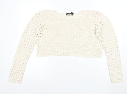 Pink Vanilla Women Ivory Crochet Knit Cropped Long Sleeve Blouse Size S
