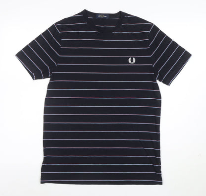 Fred Perry Men's Blue Striped Cotton Crew Neck T-Shirt Size S