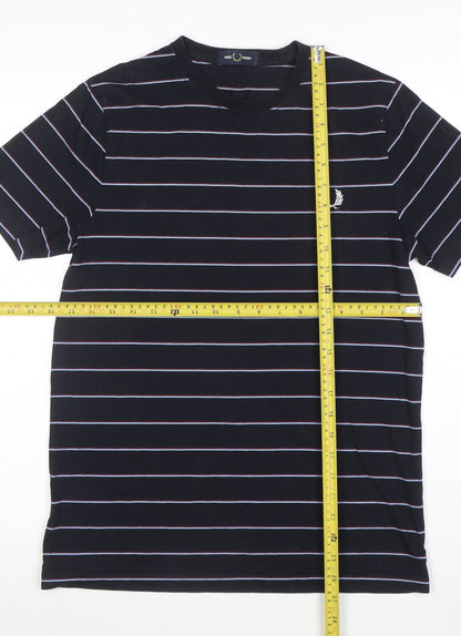 Fred Perry Men's Blue Striped Cotton Crew Neck T-Shirt Size S