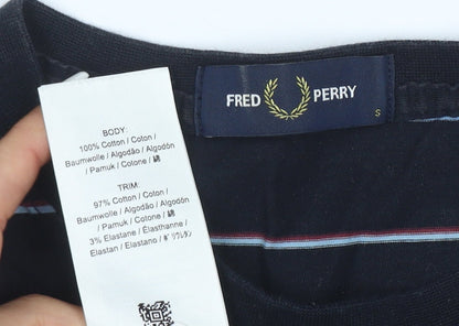 Fred Perry Men's Blue Striped Cotton Crew Neck T-Shirt Size S