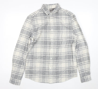 ASOS Men's Grey Checked Flannel Button-Up Shirt Size S